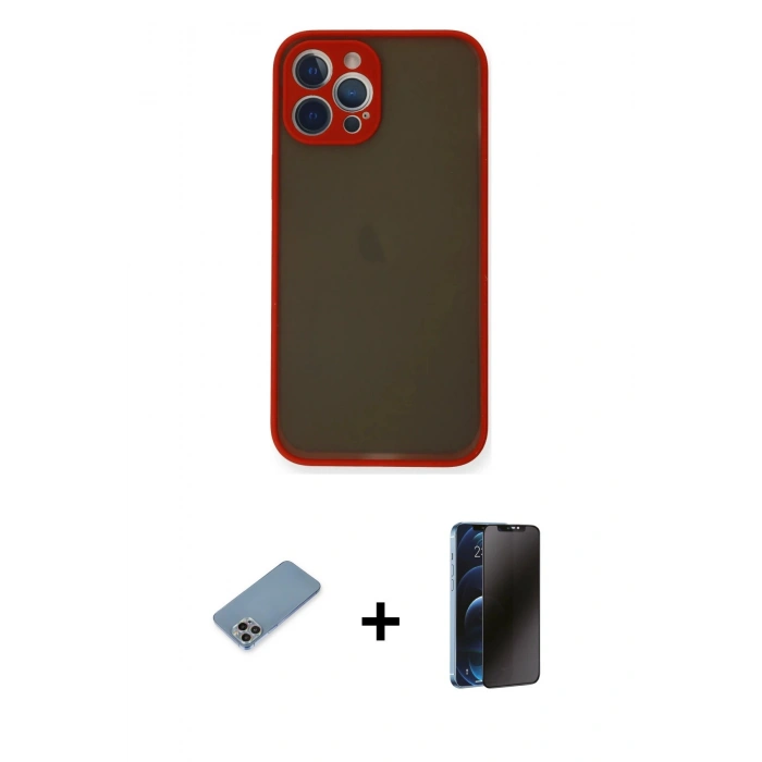 MARSİLYAN™- iPhone 12 Pro Max Kılıf Ahenk Çizgi Serisi - Siyah 3D Antistatik Hayalet Cam Ekran Koruyucu + Shine Kamera Lens Koruma Cam - GI