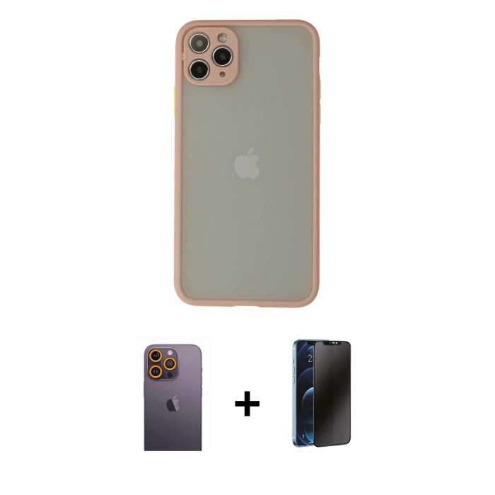 MARSİLYAN™- iPhone 12 Pro Max Kılıf Ahenk Çizgi Serisi - Siyah 3D Antistatik Hayalet Cam Ekran Koruyucu + Neon Fosforlu Kamera Lens - SI