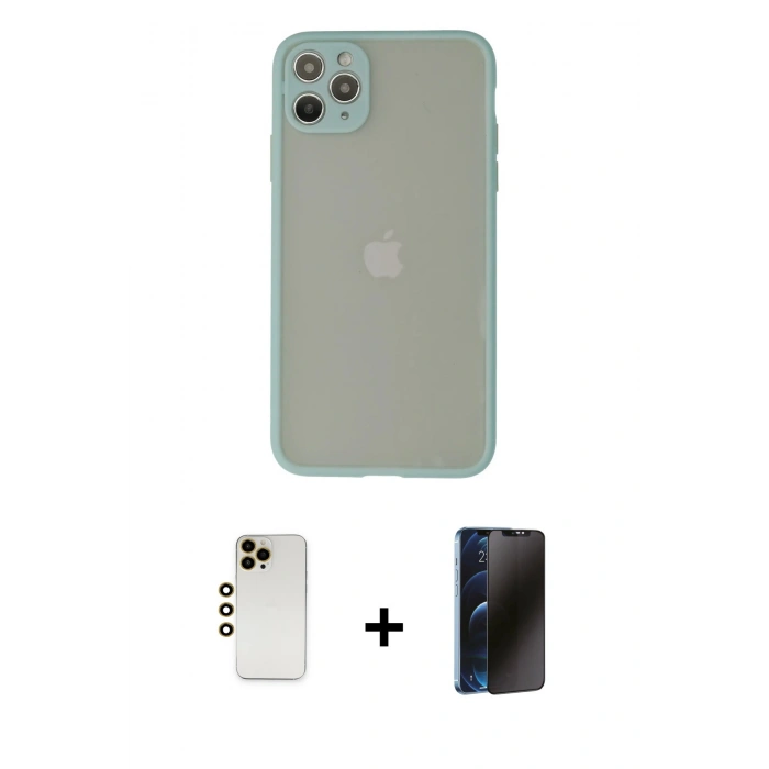 MARSİLYAN™- iPhone 12 Pro Max Kılıf Ahenk Çizgi Serisi - Siyah 3D Antistatik Hayalet Cam Ekran Koruyucu + Gold Shine Kamera Lens