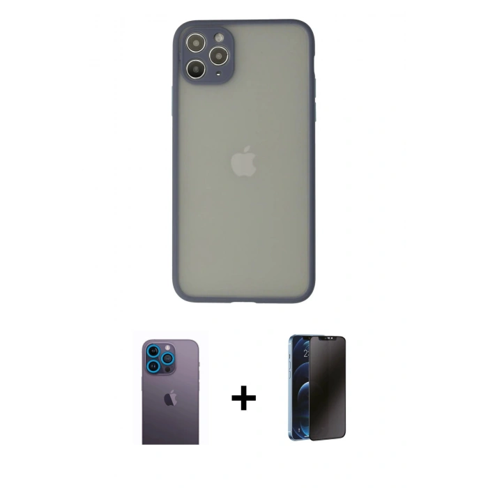 MARSİLYAN™- iPhone 12 Pro Max Kılıf Ahenk Çizgi Serisi - Siyah 3D Antistatik Hayalet Cam Ekran Koruyucu + Neon Fosforlu Kamera Lens - MI