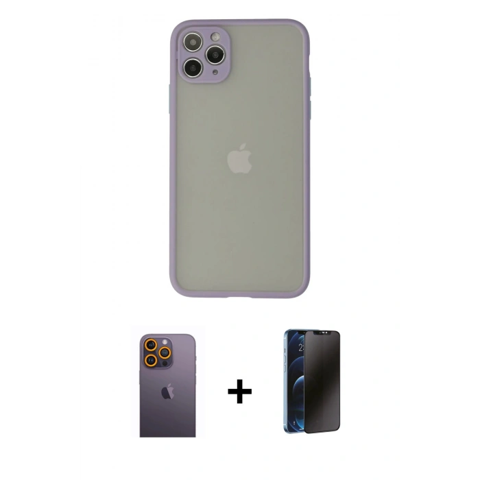 MARSİLYAN™- iPhone 12 Pro Max Kılıf Ahenk Çizgi Serisi - Siyah 3D Antistatik Hayalet Cam Ekran Koruyucu + Neon Fosforlu Kamera Lens - SI