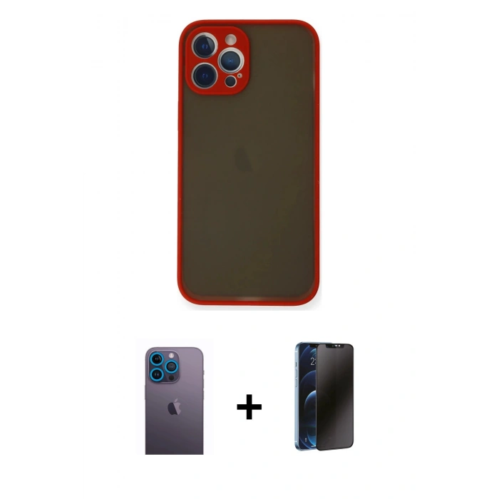 MARSİLYAN™- iPhone 12 Pro Max Kılıf Ahenk Çizgi Serisi - Siyah 3D Antistatik Hayalet Cam Ekran Koruyucu + Neon Fosforlu Kamera Lens - MI