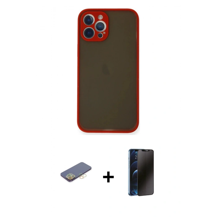 MARSİLYAN™- iPhone 12 Pro Max Kılıf Ahenk Çizgi Serisi - Siyah 3D Antistatik Hayalet Cam Ekran Koruyucu + Renkli Kamera Lens Koruma Cam - SI