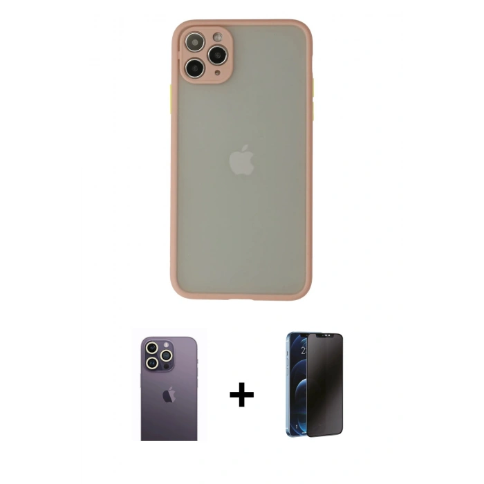 MARSİLYAN™- iPhone 12 Pro Max Kılıf Ahenk Çizgi Serisi - Siyah 3D Antistatik Hayalet Cam Ekran Koruyucu + Neon Fosforlu Kamera Lens - BZ
