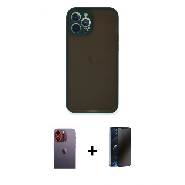 MARSİLYAN™- iPhone 12 Pro Max Kılıf Ahenk Çizgi Serisi - Siyah 3D Antistatik Hayalet Cam Ekran Koruyucu + Neon Fosforlu Kamera Lens - TU