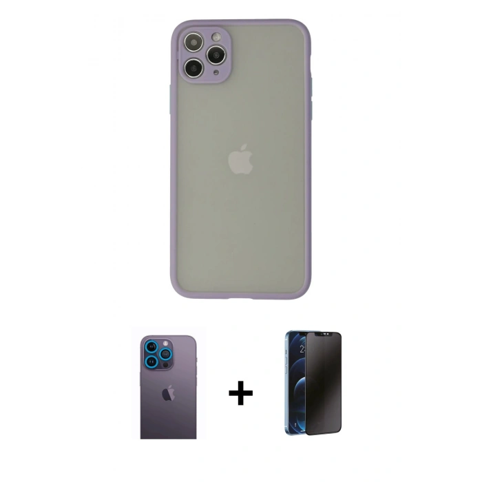 MARSİLYAN™- iPhone 12 Pro Max Kılıf Ahenk Çizgi Serisi - Siyah 3D Antistatik Hayalet Cam Ekran Koruyucu + Neon Fosforlu Kamera Lens - MI