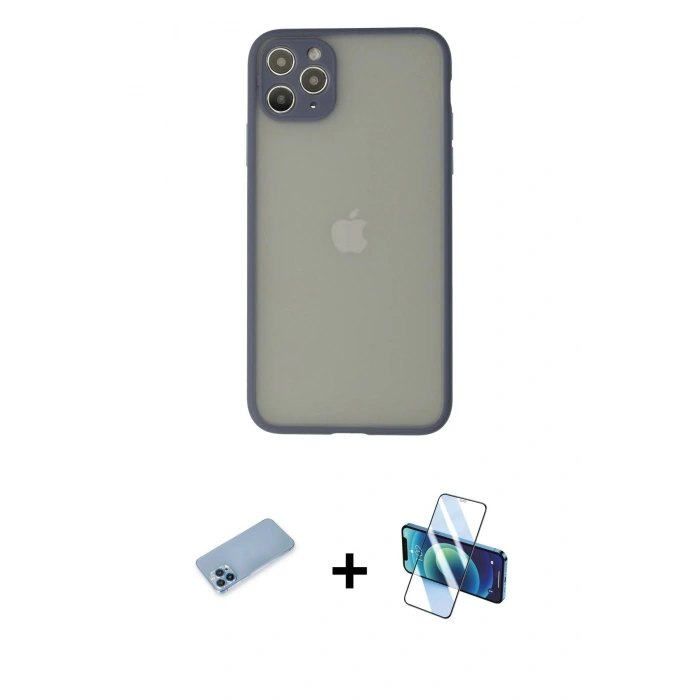 MARSİLYAN™- iPhone 12 Pro Max Kılıf Ahenk Çizgi Serisi - Siyah 3D Antistatik Seramik Nano Ekran Koruyucu + Shine Kamera Lens Koruma Cam - MI