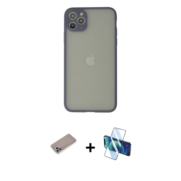 MARSİLYAN™- iPhone 12 Pro Max Kılıf Ahenk Çizgi Serisi - Siyah 3D Antistatik Seramik Nano Ekran Koruyucu + Shine Kamera Lens Koruma Cam - SABE