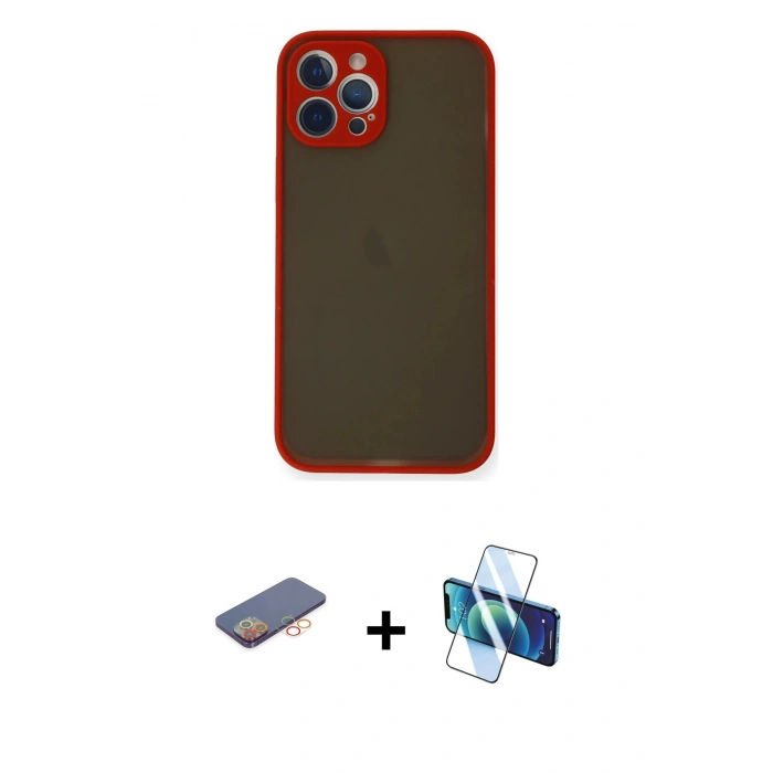 MARSİLYAN™- iPhone 12 Pro Max Kılıf Ahenk Çizgi Serisi - Siyah 3D Antistatik Seramik Nano Ekran Koruyucu + Renkli Kamera Lens Koruma Cam - TU