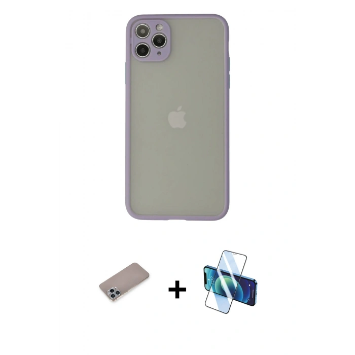MARSİLYAN™- iPhone 12 Pro Max Kılıf Ahenk Çizgi Serisi - Siyah 3D Antistatik Seramik Nano Ekran Koruyucu + Shine Kamera Lens Koruma Cam - SABE