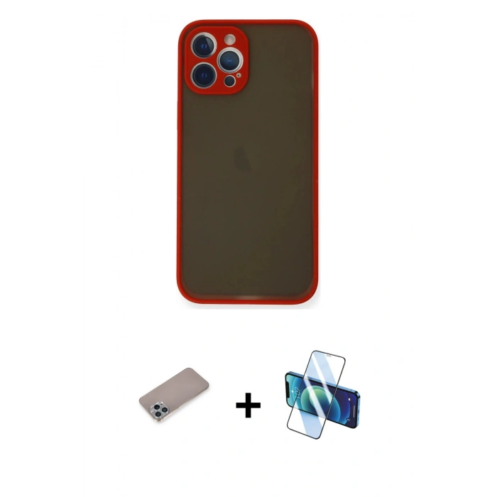 MARSİLYAN™- iPhone 12 Pro Max Kılıf Ahenk Çizgi Serisi - Siyah 3D Antistatik Seramik Nano Ekran Koruyucu + Shine Kamera Lens Koruma Cam - SABE