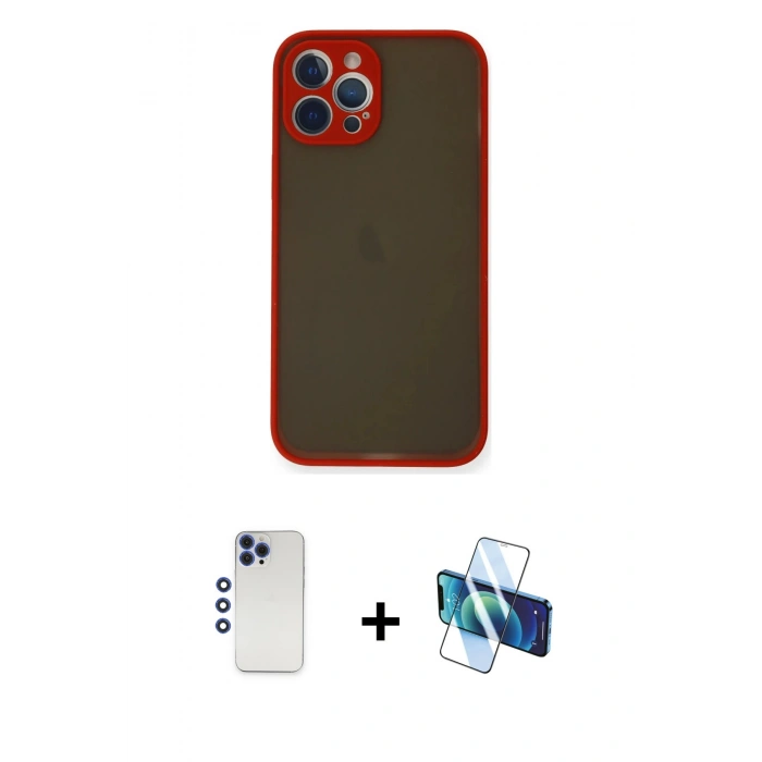 MARSİLYAN™- iPhone 12 Pro Max Kılıf Ahenk Çizgi Serisi - Siyah 3D Antistatik Seramik Nano Ekran Koruyucu + Shine Kamera Lens - LT