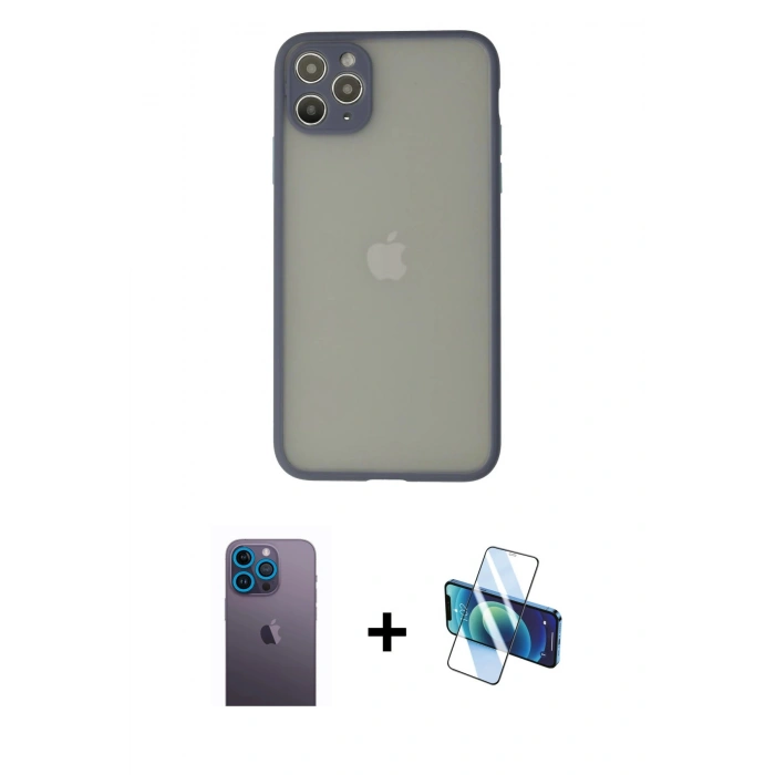 MARSİLYAN™- iPhone 12 Pro Max Kılıf Ahenk Çizgi Serisi - Siyah 3D Antistatik Seramik Nano Ekran Koruyucu + Neon Fosforlu Kamera Lens - MI