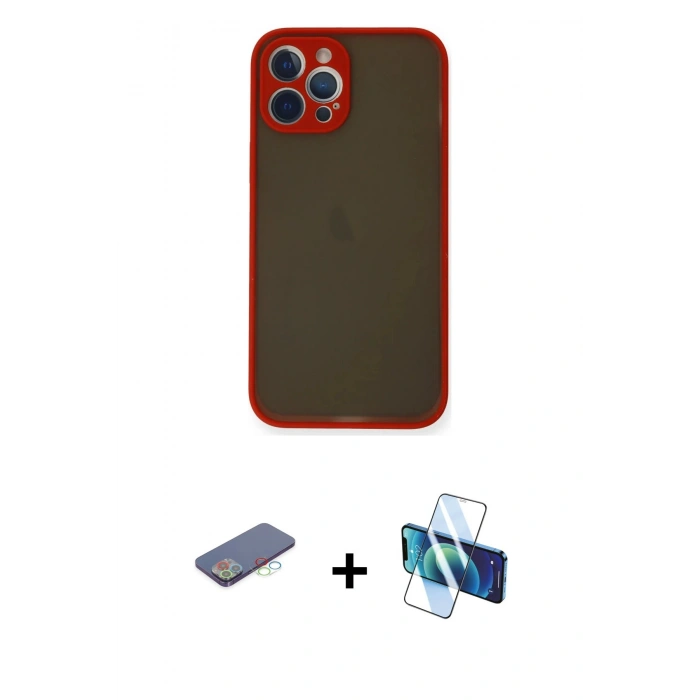 MARSİLYAN™- iPhone 12 Pro Max Kılıf Ahenk Çizgi Serisi - Siyah 3D Antistatik Seramik Nano Ekran Koruyucu + Renkli Kamera Lens Koruma Cam - MI
