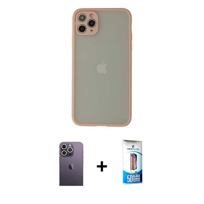 MARSİLYAN™- iPhone 12 Pro Max Kılıf Ahenk Çizgi Serisi - Siyah 5D Eko Cam Ekran Koruyucu + Neon Fosforlu Kamera Lens - BZ