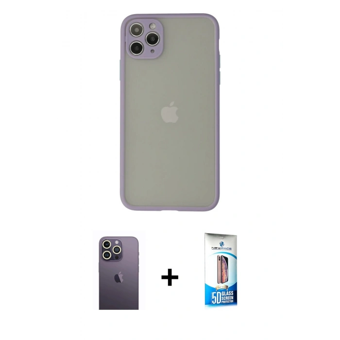 MARSİLYAN™- iPhone 12 Pro Max Kılıf Ahenk Çizgi Serisi - Siyah 5D Eko Cam Ekran Koruyucu + Neon Fosforlu Kamera Lens - BZ