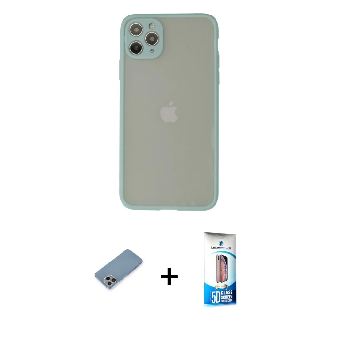 MARSİLYAN™- iPhone 12 Pro Max Kılıf Ahenk Çizgi Serisi - Siyah 5D Eko Cam Ekran Koruyucu + Gökkuşağı Shine Kamera Lens Koruma Cam