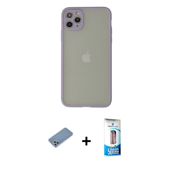 MARSİLYAN™- iPhone 12 Pro Max Kılıf Ahenk Çizgi Serisi - Siyah 5D Eko Cam Ekran Koruyucu + Shine Kamera Lens Koruma Cam - GS