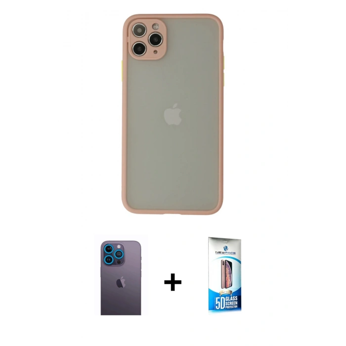 MARSİLYAN™- iPhone 12 Pro Max Kılıf Ahenk Çizgi Serisi - Siyah 5D Eko Cam Ekran Koruyucu + Neon Fosforlu Kamera Lens - MI