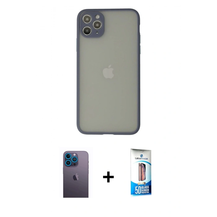 MARSİLYAN™- iPhone 12 Pro Max Kılıf Ahenk Çizgi Serisi - Siyah 5D Eko Cam Ekran Koruyucu + Neon Fosforlu Kamera Lens - MI