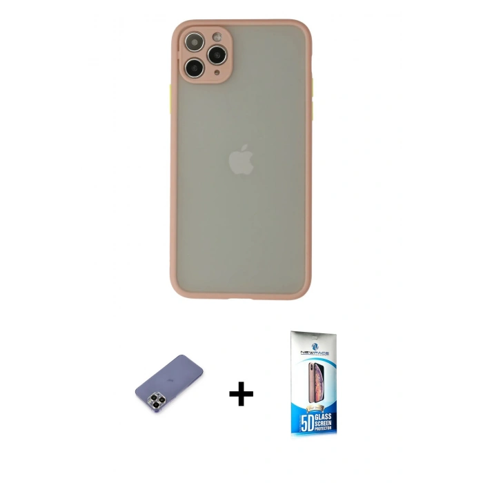 MARSİLYAN™- iPhone 12 Pro Max Kılıf Ahenk Çizgi Serisi - Siyah 5D Eko Cam Ekran Koruyucu + Metal Kamera Lens Koruma Cam - GD