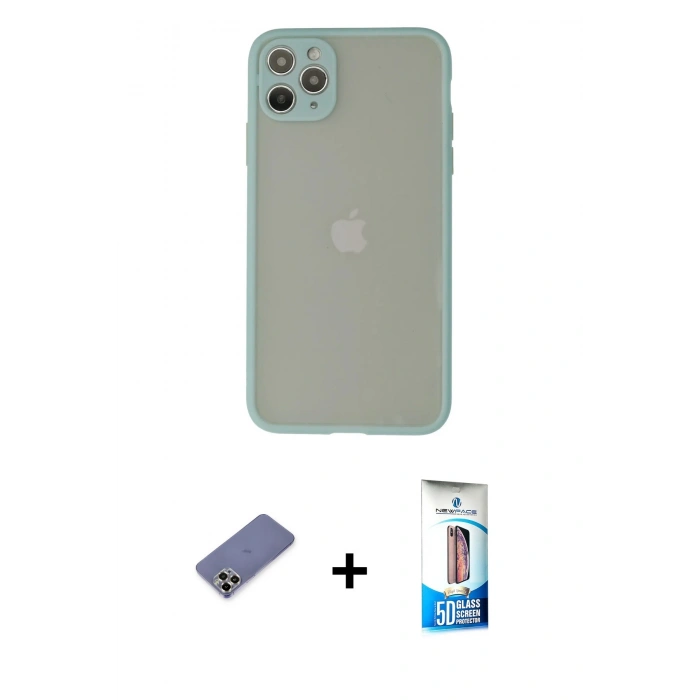 MARSİLYAN™- iPhone 12 Pro Max Kılıf Ahenk Çizgi Serisi - Siyah 5D Eko Cam Ekran Koruyucu + Metal Kamera Lens Koruma Cam - GD