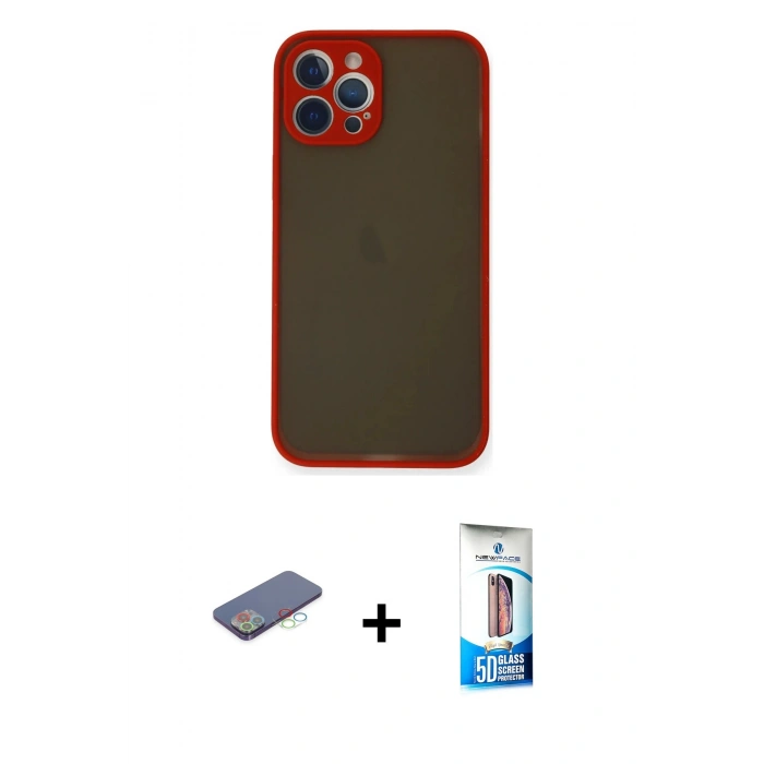 MARSİLYAN™- iPhone 12 Pro Max Kılıf Ahenk Çizgi Serisi - Siyah 5D Eko Cam Ekran Koruyucu + Renkli Kamera Lens Koruma Cam - MI