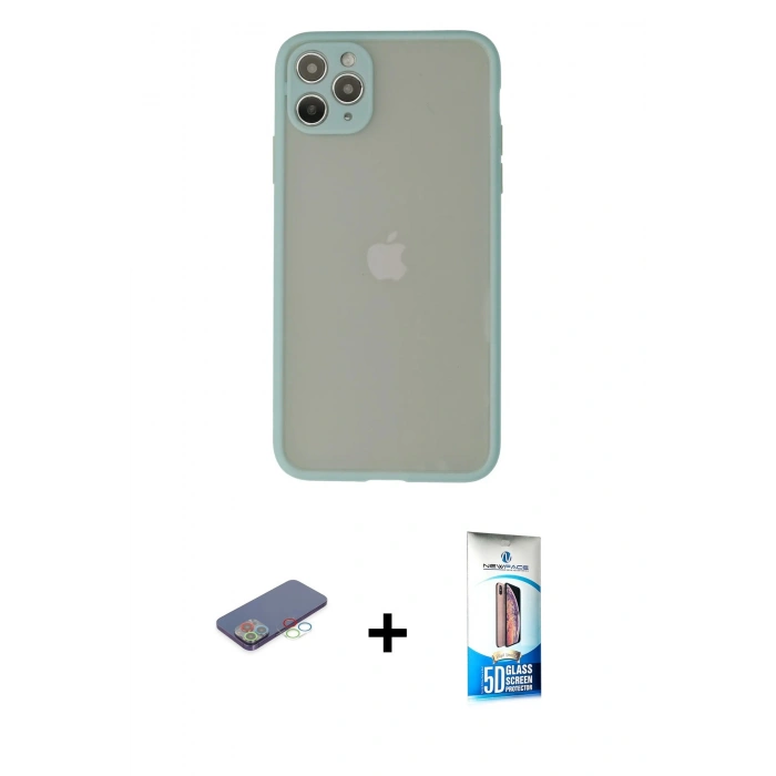 MARSİLYAN™- iPhone 12 Pro Max Kılıf Ahenk Çizgi Serisi - Siyah 5D Eko Cam Ekran Koruyucu + Renkli Kamera Lens Koruma Cam - MI