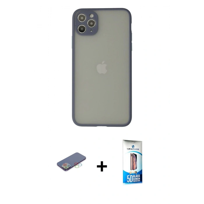 MARSİLYAN™- iPhone 12 Pro Max Kılıf Ahenk Çizgi Serisi - Siyah 5D Eko Cam Ekran Koruyucu + Renkli Kamera Lens Koruma Cam - MI