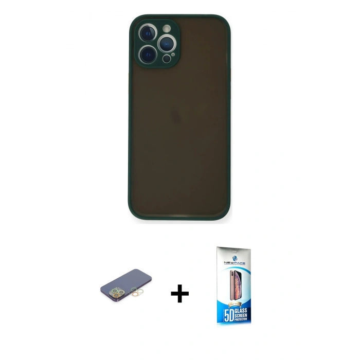MARSİLYAN™- iPhone 12 Pro Max Kılıf Ahenk Çizgi Serisi - Siyah 5D Eko Cam Ekran Koruyucu + Renkli Kamera Lens Koruma Cam - SI