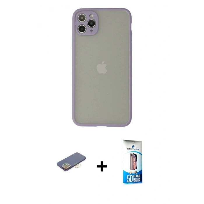MARSİLYAN™- iPhone 12 Pro Max Kılıf Ahenk Çizgi Serisi - Siyah 5D Eko Cam Ekran Koruyucu + Renkli Kamera Lens Koruma Cam - SI