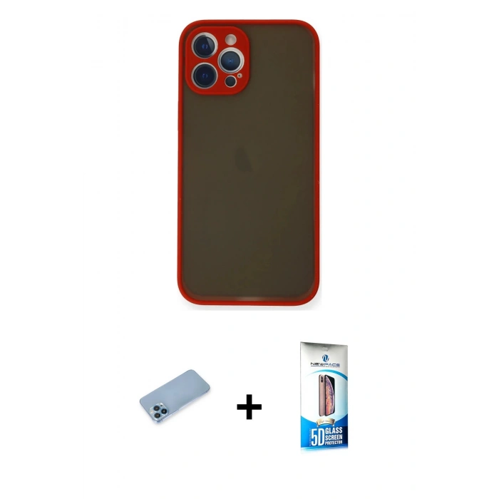 MARSİLYAN™- iPhone 12 Pro Max Kılıf Ahenk Çizgi Serisi - Siyah 5D Eko Cam Ekran Koruyucu + Shine Kamera Lens Koruma Cam - MI