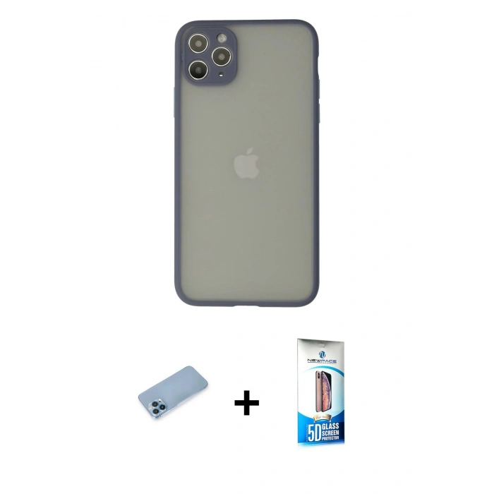 MARSİLYAN™- iPhone 12 Pro Max Kılıf Ahenk Çizgi Serisi - Siyah 5D Eko Cam Ekran Koruyucu + Shine Kamera Lens Koruma Cam - MI