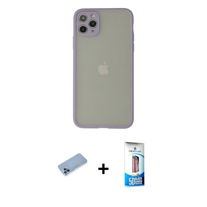MARSİLYAN™- iPhone 12 Pro Max Kılıf Ahenk Çizgi Serisi - Siyah 5D Eko Cam Ekran Koruyucu + Shine Kamera Lens Koruma Cam - MI