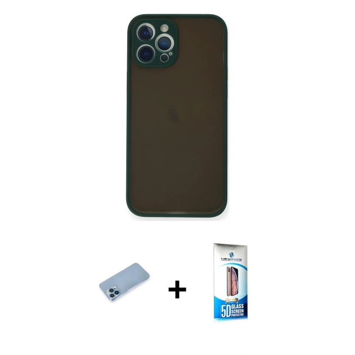 MARSİLYAN™- iPhone 12 Pro Max Kılıf Ahenk Çizgi Serisi - Siyah 5D Eko Cam Ekran Koruyucu + Shine Kamera Lens Koruma Cam - MI