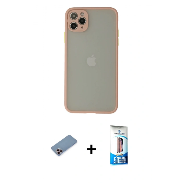 MARSİLYAN™- iPhone 12 Pro Max Kılıf Ahenk Çizgi Serisi - Siyah 5D Eko Cam Ekran Koruyucu + Shine Kamera Lens Koruma Cam - PE