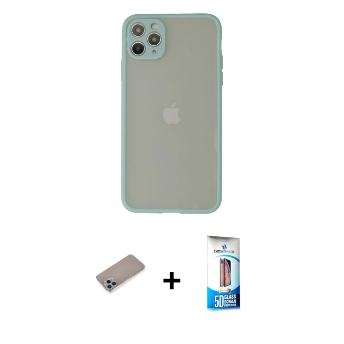 MARSİLYAN™- iPhone 12 Pro Max Kılıf Ahenk Çizgi Serisi - Siyah 5D Eko Cam Ekran Koruyucu + Shine Kamera Lens Koruma Cam - SABE