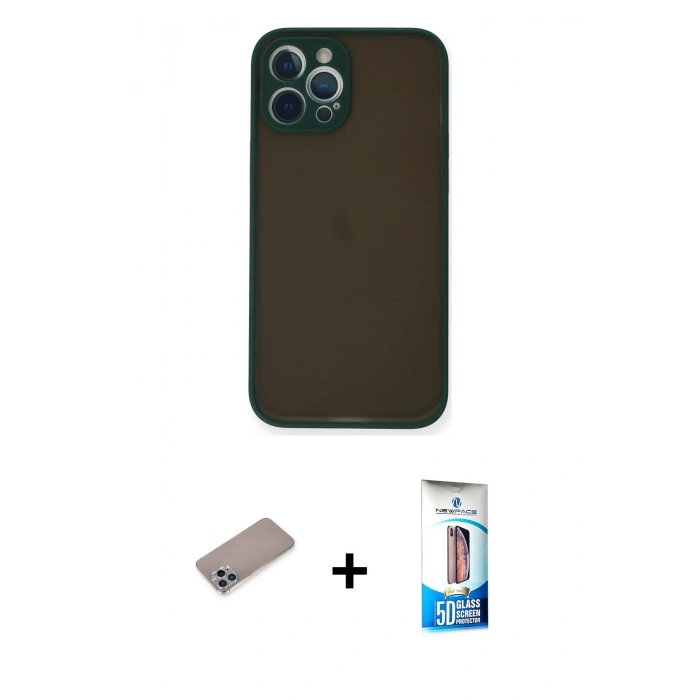MARSİLYAN™- iPhone 12 Pro Max Kılıf Ahenk Çizgi Serisi - Siyah 5D Eko Cam Ekran Koruyucu + Shine Kamera Lens Koruma Cam - SABE