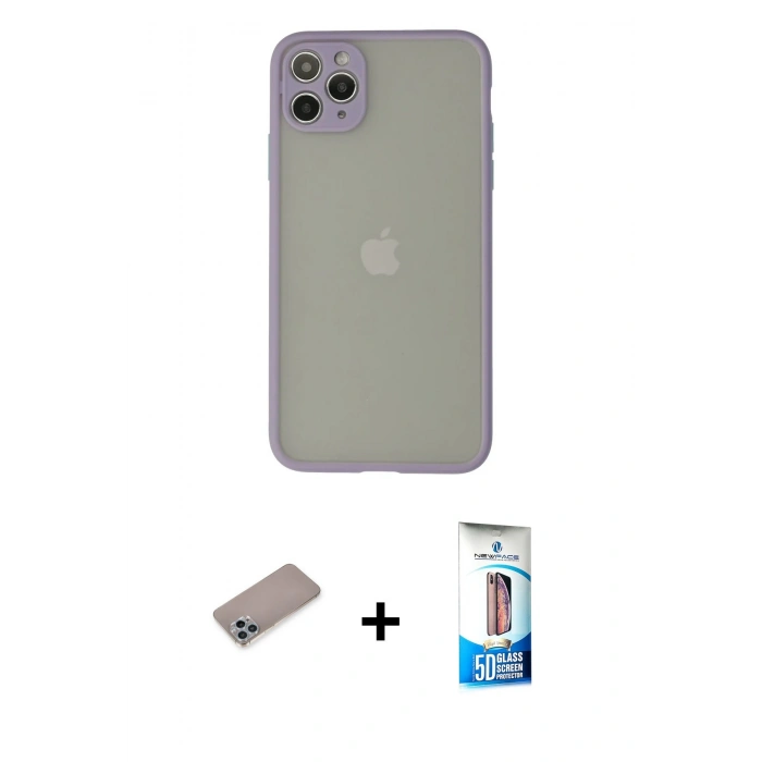 MARSİLYAN™- iPhone 12 Pro Max Kılıf Ahenk Çizgi Serisi - Siyah 5D Eko Cam Ekran Koruyucu + Shine Kamera Lens Koruma Cam - SABE