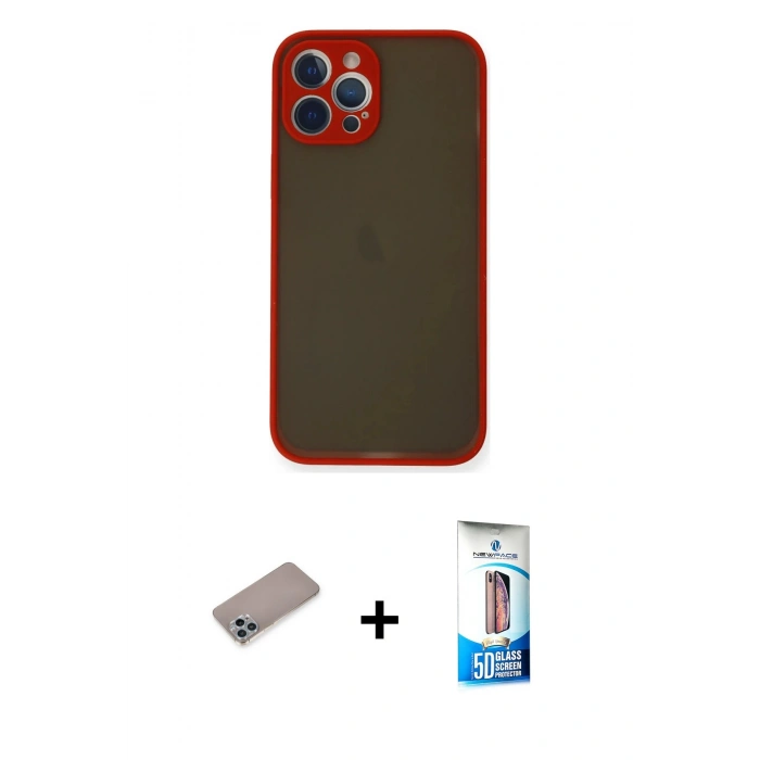 MARSİLYAN™- iPhone 12 Pro Max Kılıf Ahenk Çizgi Serisi - Siyah 5D Eko Cam Ekran Koruyucu + Shine Kamera Lens Koruma Cam - SABE