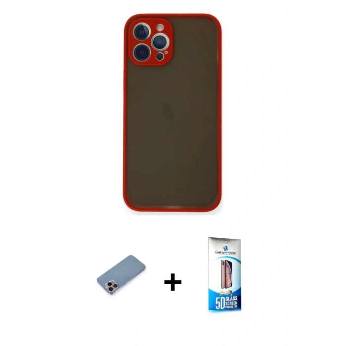 MARSİLYAN™- iPhone 12 Pro Max Kılıf Ahenk Çizgi Serisi - Siyah 5D Eko Cam Ekran Koruyucu + Shine Kamera Lens Koruma Cam - PE