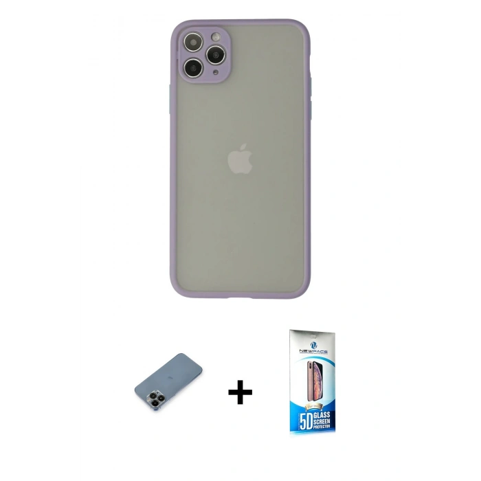 MARSİLYAN™- iPhone 12 Pro Max Kılıf Ahenk Çizgi Serisi - Siyah 5D Eko Cam Ekran Koruyucu + Shine Kamera Lens Koruma Cam - SH