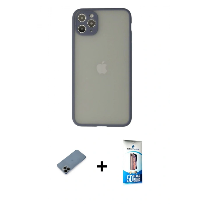 MARSİLYAN™- iPhone 12 Pro Max Kılıf Ahenk Çizgi Serisi - Siyah 5D Eko Cam Ekran Koruyucu + Shine Kamera Lens Koruma Cam - SH