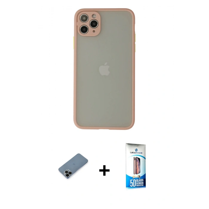 MARSİLYAN™- iPhone 12 Pro Max Kılıf Ahenk Çizgi Serisi - Siyah 5D Eko Cam Ekran Koruyucu + Shine Kamera Lens Koruma Cam - SH