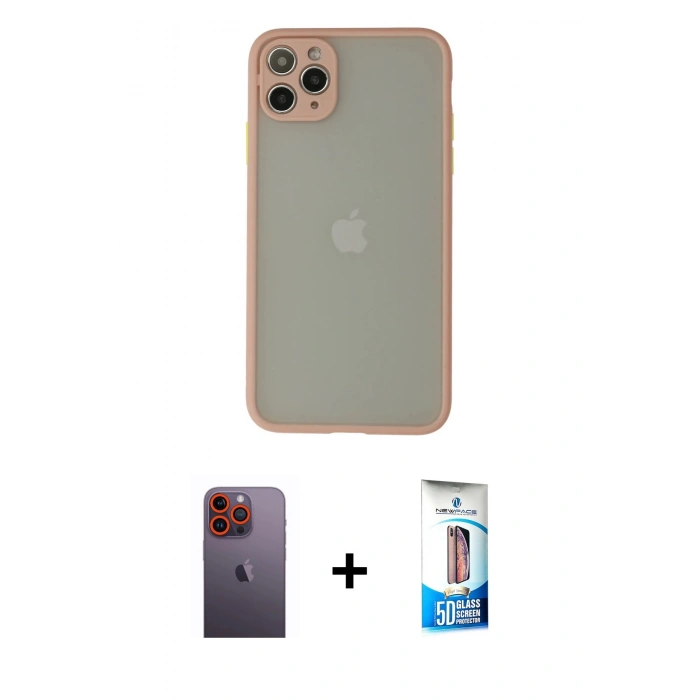 MARSİLYAN™- iPhone 12 Pro Max Kılıf Ahenk Çizgi Serisi - Siyah 5D Eko Cam Ekran Koruyucu + Neon Fosforlu Kamera Lens - TU