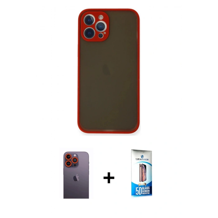 MARSİLYAN™- iPhone 12 Pro Max Kılıf Ahenk Çizgi Serisi - Siyah 5D Eko Cam Ekran Koruyucu + Neon Fosforlu Kamera Lens - TU