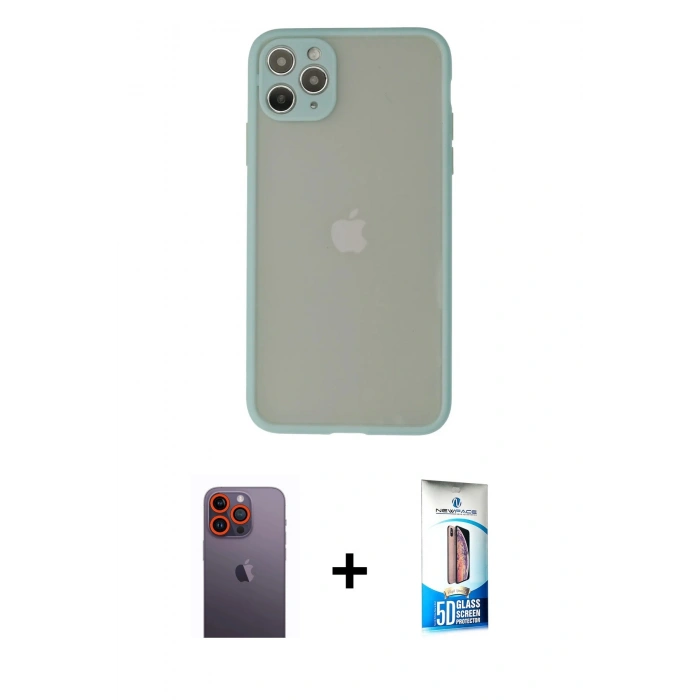 MARSİLYAN™- iPhone 12 Pro Max Kılıf Ahenk Çizgi Serisi - Siyah 5D Eko Cam Ekran Koruyucu + Neon Fosforlu Kamera Lens - TU