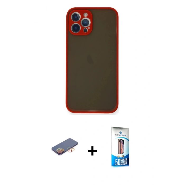 MARSİLYAN™- iPhone 12 Pro Max Kılıf Ahenk Çizgi Serisi - Siyah 5D Eko Cam Ekran Koruyucu + Renkli Kamera Lens Koruma Cam - TU