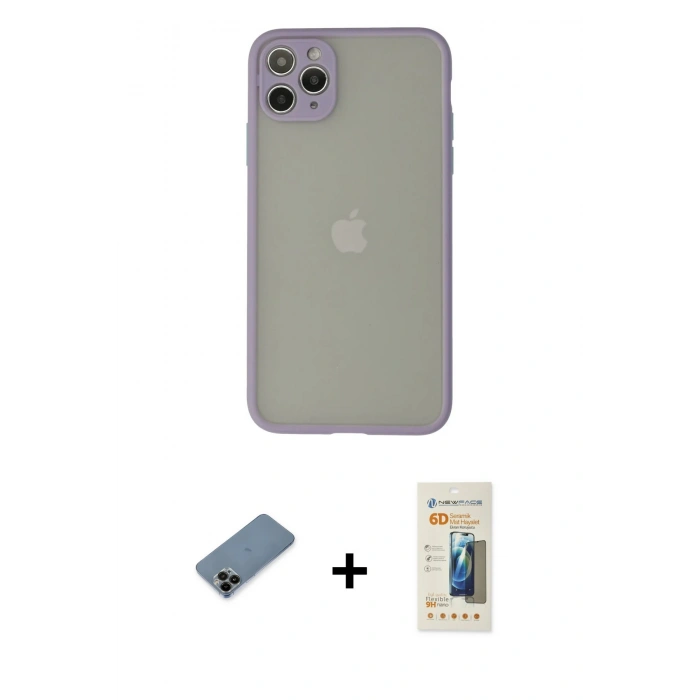 MARSİLYAN™- iPhone 12 Pro Max Kılıf Ahenk Çizgi Serisi - Siyah 6D Mat Seramik Hayalet Nano Ekran Koruyucu + Shine Kamera Lens Koruma Cam - SH