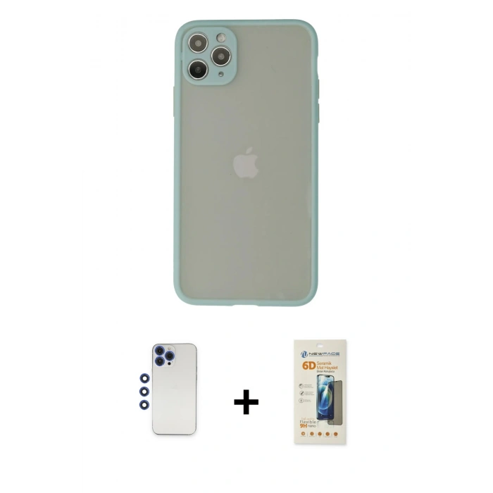 MARSİLYAN™- iPhone 12 Pro Max Kılıf Ahenk Çizgi Serisi - Siyah 6D Mat Seramik Hayalet Nano Ekran Koruyucu + Shine Kamera Lens - LT